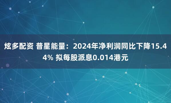 炫多配资 普星能量：2024年净利润同比下降15.44% 拟每股派息0.014港元